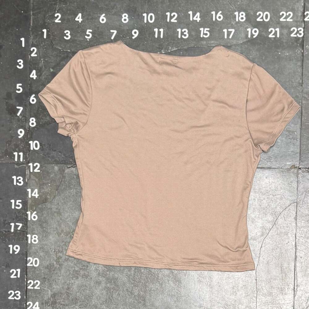 Faded Rose Essentials Women's Short Sleeve Fitted Crew Neck T-Shirt in Beige - Picture 2 of 4